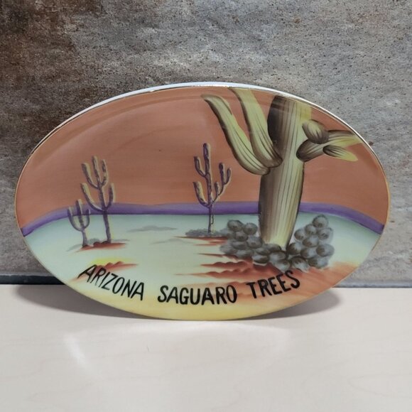 Norcrest Fine China Arizona Saguaro Trees Decorative Plate P267 Hand Painted - Picture 3 of 9